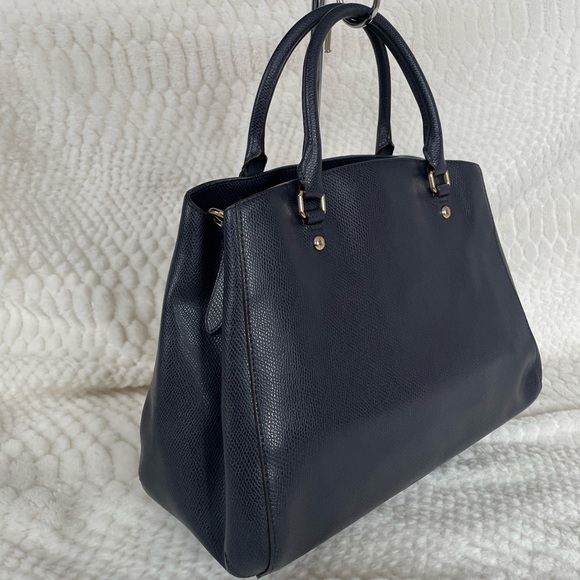 Coach Small Margot Carryall F34607 Navy Crossgrain Leather Satchel Crossbody - Picture 3 of 15